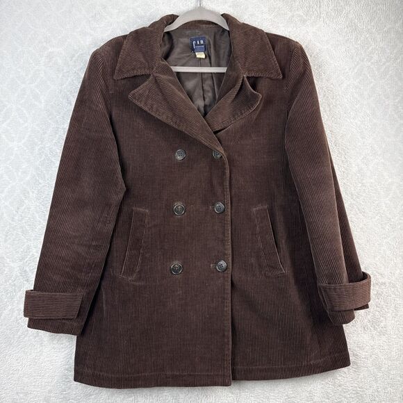 Vtg Gap Wale Corduroy Pea Coat Men M Brown Double Breasted Jacket Grandpa Retro